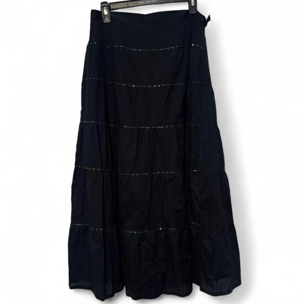 Vintage Y2K long black skirt with sequins‎ and beads med